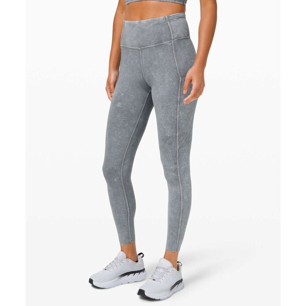 LULULEMON Gray Ice Dye Fast And Free High Rise Athletic Yoga Leggings Size 8